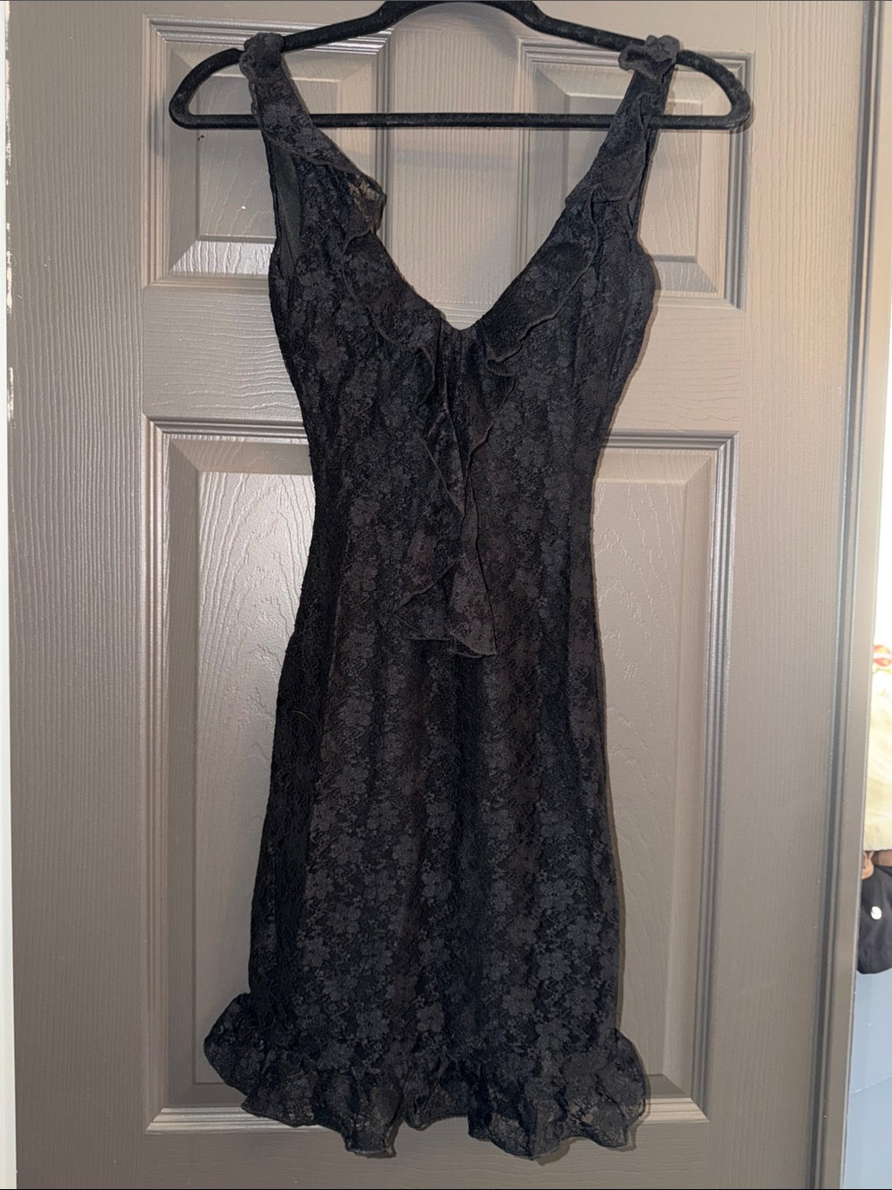 White Fox Boutique Black Lace Ruffle Slip Dress